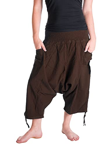 Vishes - Alternative Bekleidung - Damen Lässige Extra Weite Hose Baggy Schlupfhose Dehnbund Taschen braun von Vishes