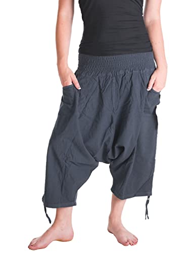 Vishes - Alternative Bekleidung - Damen Lässige Extra Weite Hose Baggy Schlupfhose Dehnbund Taschen grau von Vishes