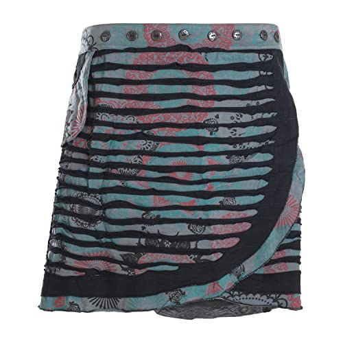 Vishes - Alternative Bekleidung - A Line Damen Wickelrock Kurzrock Mini Hippie Skirt mit Knöpfen grau-schwarz 42-50 von Vishes