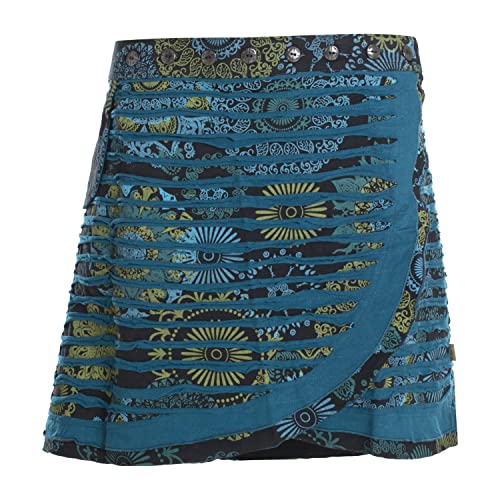 Vishes - Alternative Bekleidung - A Line Damen Wickelrock Kurzrock Mini Hippie Skirt mit Knöpfen schwarz-türkis 36-46 von Vishes