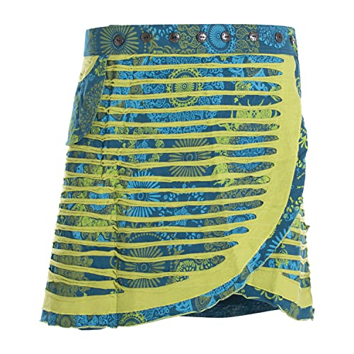 Vishes - Alternative Bekleidung - A Line Damen Wickelrock Kurzrock Mini Hippie Skirt mit Knöpfen türkis-grün 36-46 von Vishes
