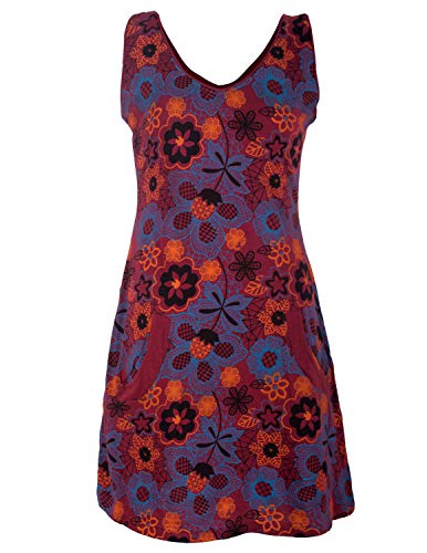 Vishes - Alternative Bekleidung - Ärmelloses Blumenkleid mit Taschen aus Baumwolle Bedruckt und Bestickt dunkelrot 36-38 von Vishes
