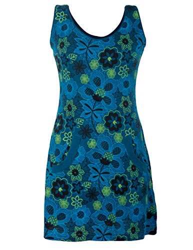Vishes - Alternative Bekleidung - Ärmelloses Blumenkleid mit Taschen aus Baumwolle Bedruckt und Bestickt türkis 42-44 von Vishes