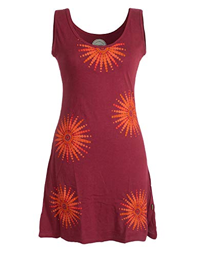 Vishes - Alternative Bekleidung - Ärmelloses Goa Jerseykleid mit Mandalas Bedruckt Bestickt Baumwolle dunkelrot 34-36 von Vishes