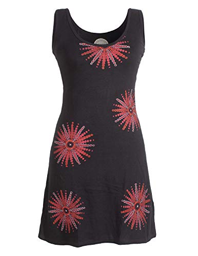 Vishes - Alternative Bekleidung - Ärmelloses Goa Jerseykleid mit Mandalas Bedruckt Bestickt Baumwolle schwarz 44-46 von Vishes