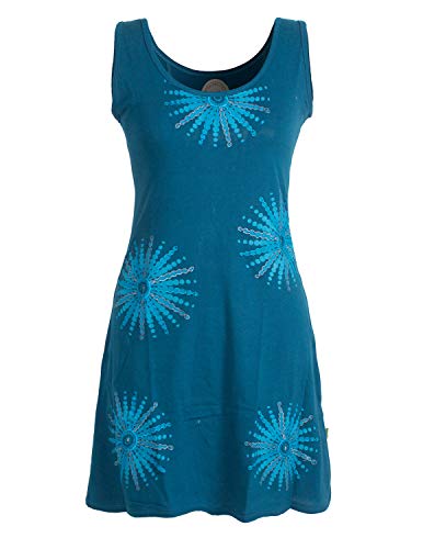 Vishes - Alternative Bekleidung - Ärmelloses Goa Jerseykleid mit Mandalas Bedruckt Bestickt Baumwolle türkis 36-38 von Vishes