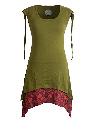 Vishes - Alternative Bekleidung - Ärmelloses Lagen-Look Elfen Zipfelkleid aus Baumwolle Olive 46 von Vishes