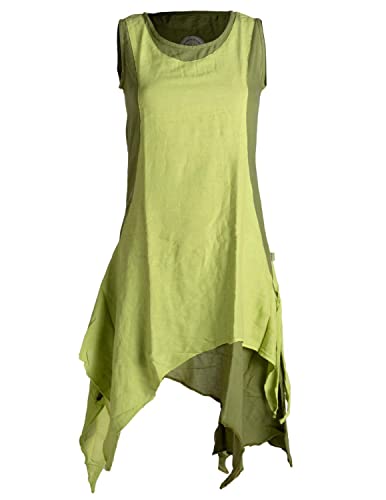 Vishes - Alternative Bekleidung - Ärmelloses Zipfeliges Lagenlook Kleid/Tunika aus handgewebter Baumwolle Olive-hellgrün 42 von Vishes