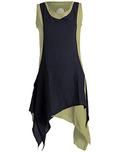 Vishes - Alternative Bekleidung - Ärmelloses Zipfeliges Lagenlook Kleid/Tunika aus handgewebter Baumwolle Olive-schwarz 42 von Vishes