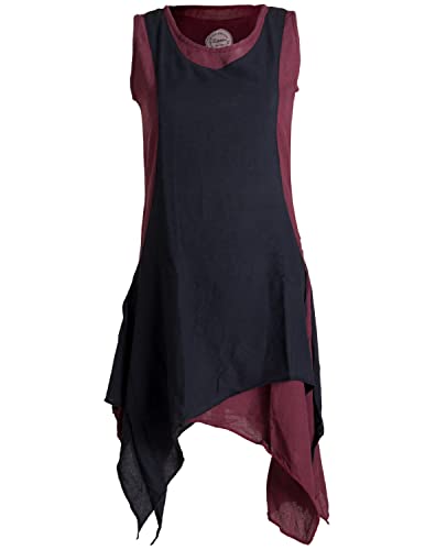 Vishes - Alternative Bekleidung - Ärmelloses Zipfeliges Lagenlook Kleid/Tunika aus handgewebter Baumwolle dunkelrot-schwarz 44 von Vishes