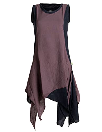 Vishes - Alternative Bekleidung - Ärmelloses Zipfeliges Lagenlook Kleid/Tunika aus handgewebter Baumwolle schwarz-braun 36 von Vishes