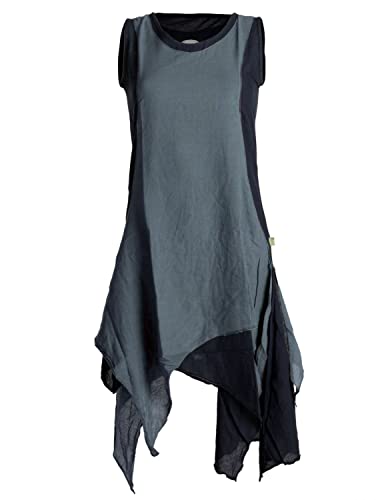 Vishes - Alternative Bekleidung - Ärmelloses Zipfeliges Lagenlook Kleid/Tunika aus handgewebter Baumwolle schwarz-grau 40 Vishes - Alternative Bekleidung - Ärmelloses Zipfeliges Lagenlook Kleid/Tunika aus handgewebter Baumwolle schwarz-grau 40 von Vishes