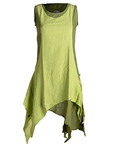 Vishes - Alternative Bekleidung - Ärmelloses Zipfeliges Lagenlook Kleid/Tunika aus handgewebter Baumwolle Olive-hellgrün 40 von Vishes