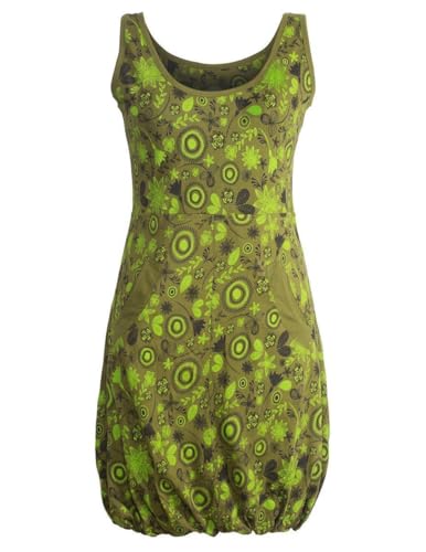 Vishes - Alternative Bekleidung - Ärmelloses mit Blumen Bedrucktes Ballonkleid mit Taschen Olive 34-36 von Vishes