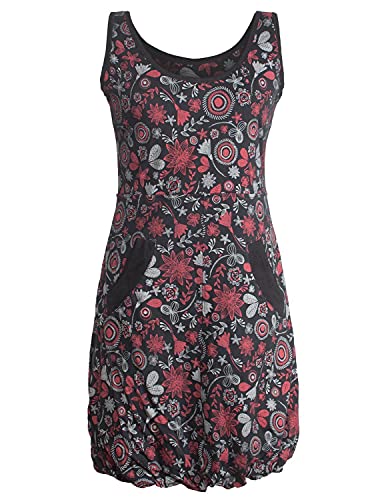 Vishes - Alternative Bekleidung - Ärmelloses mit Blumen Bedrucktes Ballonkleid mit Taschen schwarz 34-36 von Vishes