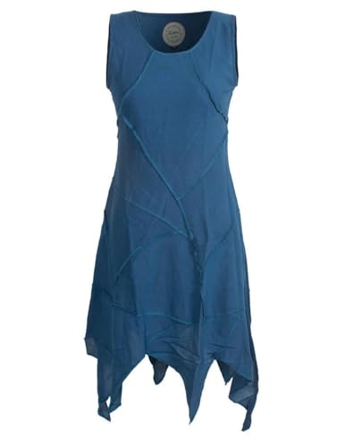 Vishes - Alternative Bekleidung - Armloses Einfarbiges Patchwork Zipfelkleid aus handgewebter Baumwolle türkis 34 von Vishes