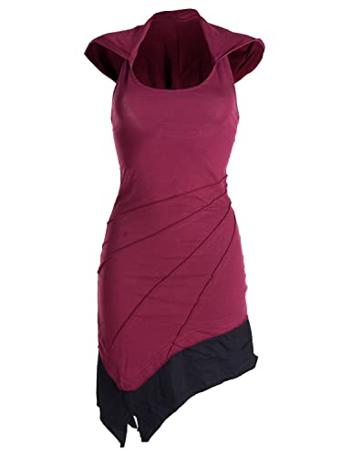 Vishes - Alternative Bekleidung - Asymetrischer Neckholder aus Baumwolle mit Zipfelkapuze - zweifarbig dunkelrot 36 von Vishes
