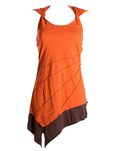 Vishes - Alternative Bekleidung - Asymetrischer Neckholder aus Baumwolle mit Zipfelkapuze - zweifarbig orange-braun 44/46 von Vishes