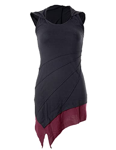 Vishes - Alternative Bekleidung - Asymetrischer Neckholder aus Baumwolle mit Zipfelkapuze - zweifarbig schwarz-rot 38 von Vishes