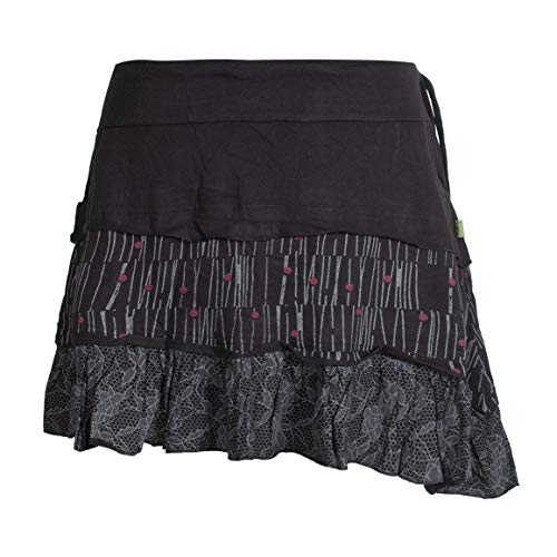 Vishes - Alternative Bekleidung - Asymmetrischer Damen Baumwollrock mit Rüschen Taschen und Blümchen schwarz 42-44 von Vishes