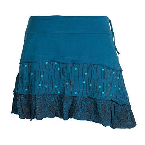 Vishes - Alternative Bekleidung - Asymmetrischer Damen Baumwollrock mit Rüschen Taschen und Blümchen türkis 50 von Vishes