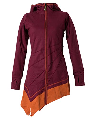 Vishes - Alternative Bekleidung - Asymmetrischer Elfen Kurzmantel mit Zipfelkapuze und Daumenlöchern rot-orange 34-36 von Vishes