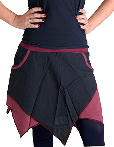 Vishes - Alternative Bekleidung - Asymmetrischer Patchwork Zipfelrock aus Baumwolle mit ?Hosentaschen? dunkelrot 36 von Vishes