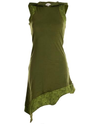 Vishes - Alternative Bekleidung - Asymmetrisches Damen Elfenkleid Baumwolle mit Zipfelkapuze olivegrün 38-40 von Vishes