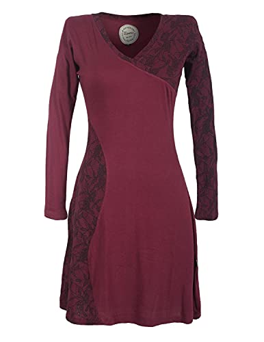 Vishes - Alternative Bekleidung - Asymmetrisches Damen Lagenlook Kleid Baumwolle mit Spitze Bedruckt dunkelrot 40-42 von Vishes