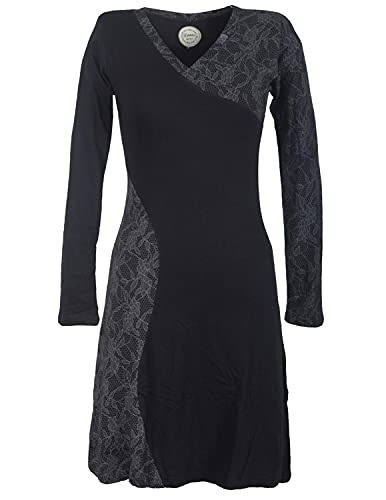 Vishes - Alternative Bekleidung - Asymmetrisches Damen Lagenlook Kleid Baumwolle mit Spitze Bedruckt schwarz 46 von Vishes