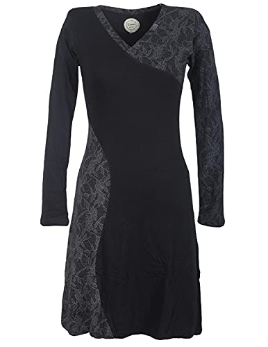 Vishes - Alternative Bekleidung - Asymmetrisches Damen Lagenlook Kleid Baumwolle mit Spitze Bedruckt schwarz 48 von Vishes