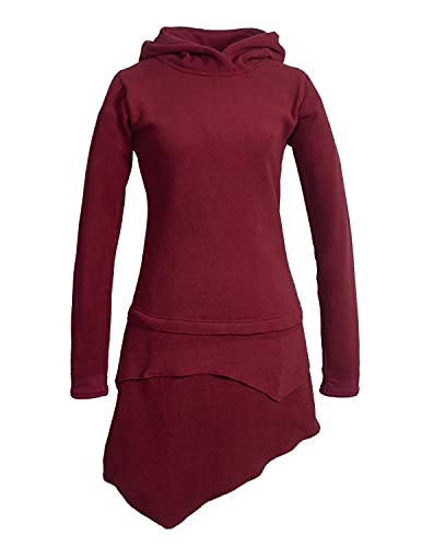 Vishes Alternative Bekleidung - Asymmetrisches Damen Langarm Winter-Kleid Kapuzen-Kleid Eco Fleece dunkelrot 36-38 von Vishes