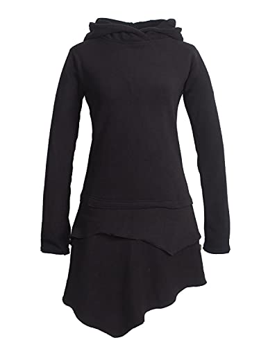 Vishes Alternative Bekleidung - Asymmetrisches Damen Langarm Winter-Kleid Kapuzen-Kleid Eco Fleece schwarz 36-38 von Vishes