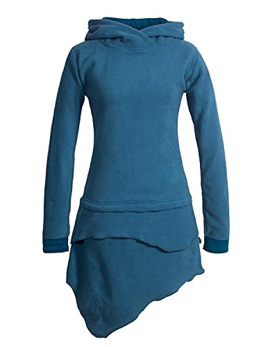 Vishes Alternative Bekleidung - Asymmetrisches Damen Langarm Winter-Kleid Kapuzen-Kleid Eco Fleece türkis 48 von Vishes