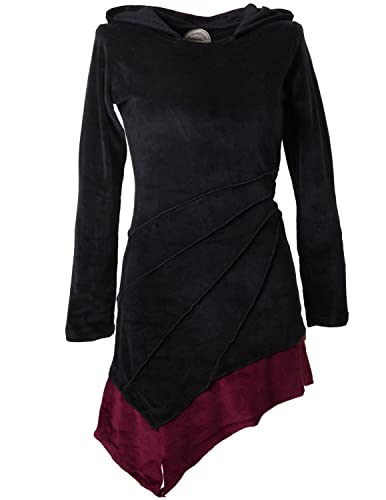 Vishes - Alternative Bekleidung - Asymmetrisches Elfenkleid mit Zipfelkapuze aus Samt schwarz 38 von Vishes