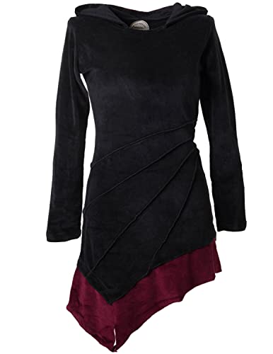 Vishes - Alternative Bekleidung - Asymmetrisches Elfenkleid mit Zipfelkapuze aus Samt schwarz 40 von Vishes