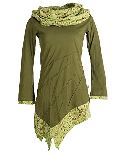 Vishes - Alternative Bekleidung - Asymmetrisches Kleid aus Baumwolle mit Schalkragen Olive 34 (XS) von Vishes