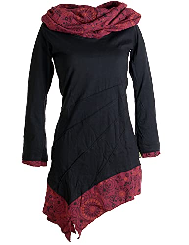 Vishes - Alternative Bekleidung - Asymmetrisches Kleid aus Baumwolle mit Schalkragen schwarz-rot 34 (XS) von Vishes