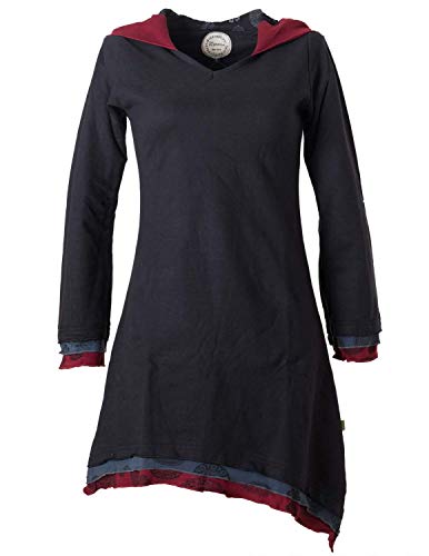 Vishes - Alternative Bekleidung - Asymmetrisches Lagenlook Kleid Longshirt Zipfelkapuze Baumwolle schwarz 48-50 von Vishes