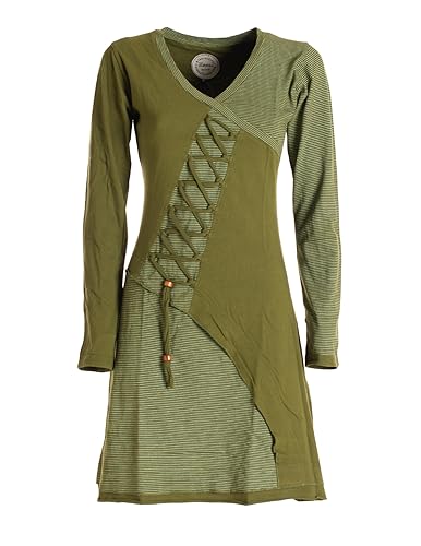 Vishes - Alternative Bekleidung - Asymmetrisches Langarm Damen Baumwoll-Keid Shirt-Kleid Olive 34 von Vishes