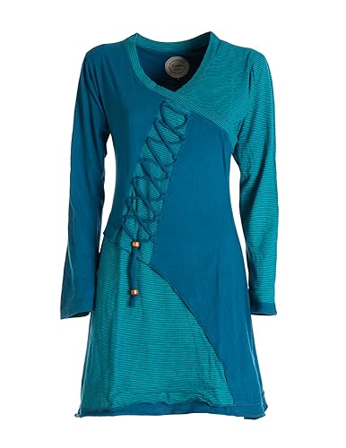 Vishes - Alternative Bekleidung - Asymmetrisches Langarm Damen Baumwoll-Keid Shirt-Kleid türkis 42-44 von Vishes