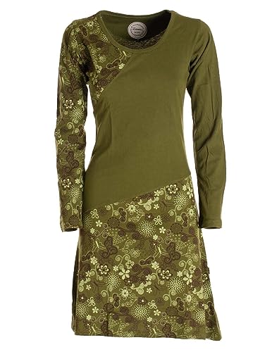 Vishes - Alternative Bekleidung - Asymmetrisches Langarm Jersey Kleid Damen kurz Olive 38 von Vishes