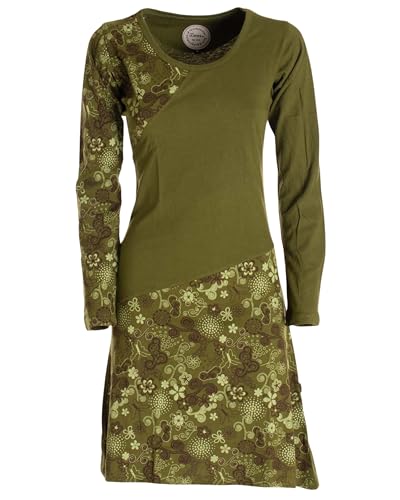 Vishes - Alternative Bekleidung - Asymmetrisches Langarm Jersey Kleid Damen kurz Olive 42 von Vishes