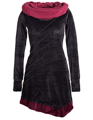 Vishes - Alternative Bekleidung - Asymmetrisches Patchwork Samtkleid Langarm Großer Schalkragen schwarz 36-38 von Vishes