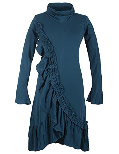 Vishes - Alternative Bekleidung - Asymmetrisches Volant Langarm Damen Maxikleid Biobaumwolle Rollkragen türkis 34 von Vishes