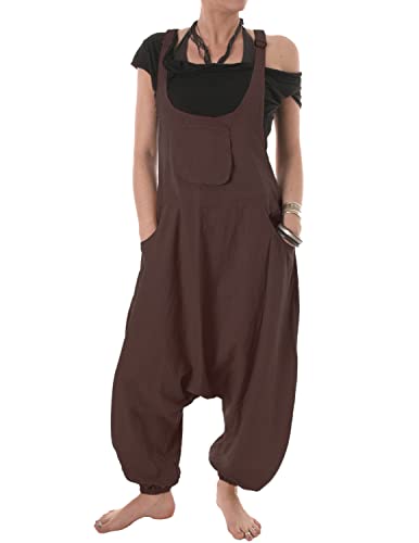 Vishes - Alternative Bekleidung - Legere Damen Latzhose Haremshose Sommerhose Overall Baumwolle braun 42-44 von Vishes