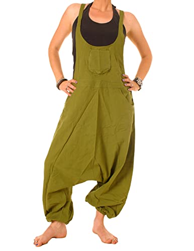 Vishes - Alternative Bekleidung - Legere Damen Latzhose Haremshose Sommerhose Overall Baumwolle olivgrün 38-40 von Vishes