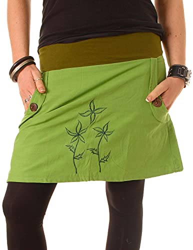 Vishes - Alternative Bekleidung - Baumwollrock mit Blumen Stickerei und Taschen Olivegrün-Lindgrün 36-38 von Vishes