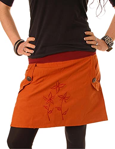 Vishes - Alternative Bekleidung - Baumwollrock mit Blumen Stickerei und Taschen Tiefrot-Orange 44 von Vishes