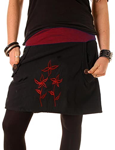 Vishes - Alternative Bekleidung - Baumwollrock mit Blumen Stickerei und Taschen Tiefrot-Schwarz 44-46 von Vishes